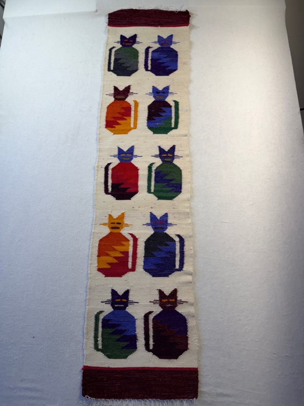 Vintage Handwoven Peruvian Wool Cat Table Runner